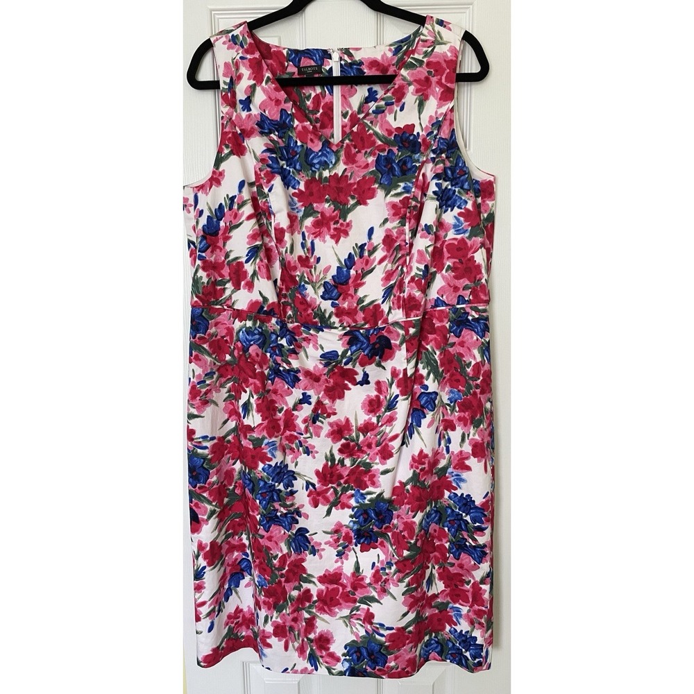Talbots Floral Sheath Dress 14W Pink Blue Sleeveless V Neck Career Occasion - Picture 2 of 3